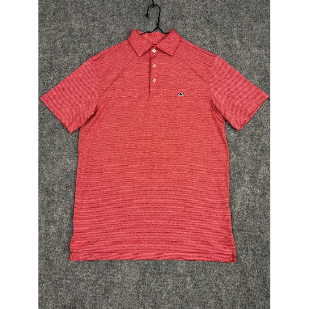 Vineyard Vines Mens XS On-The-Go Sankaty Polo Shirt Red White Stripe Performance